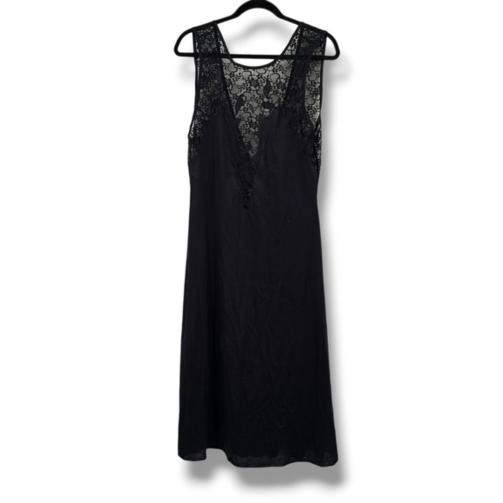 Contessa Vintage Black Lace Nightgown Sheer‎ Back Sleeveless Lingerie Dress M